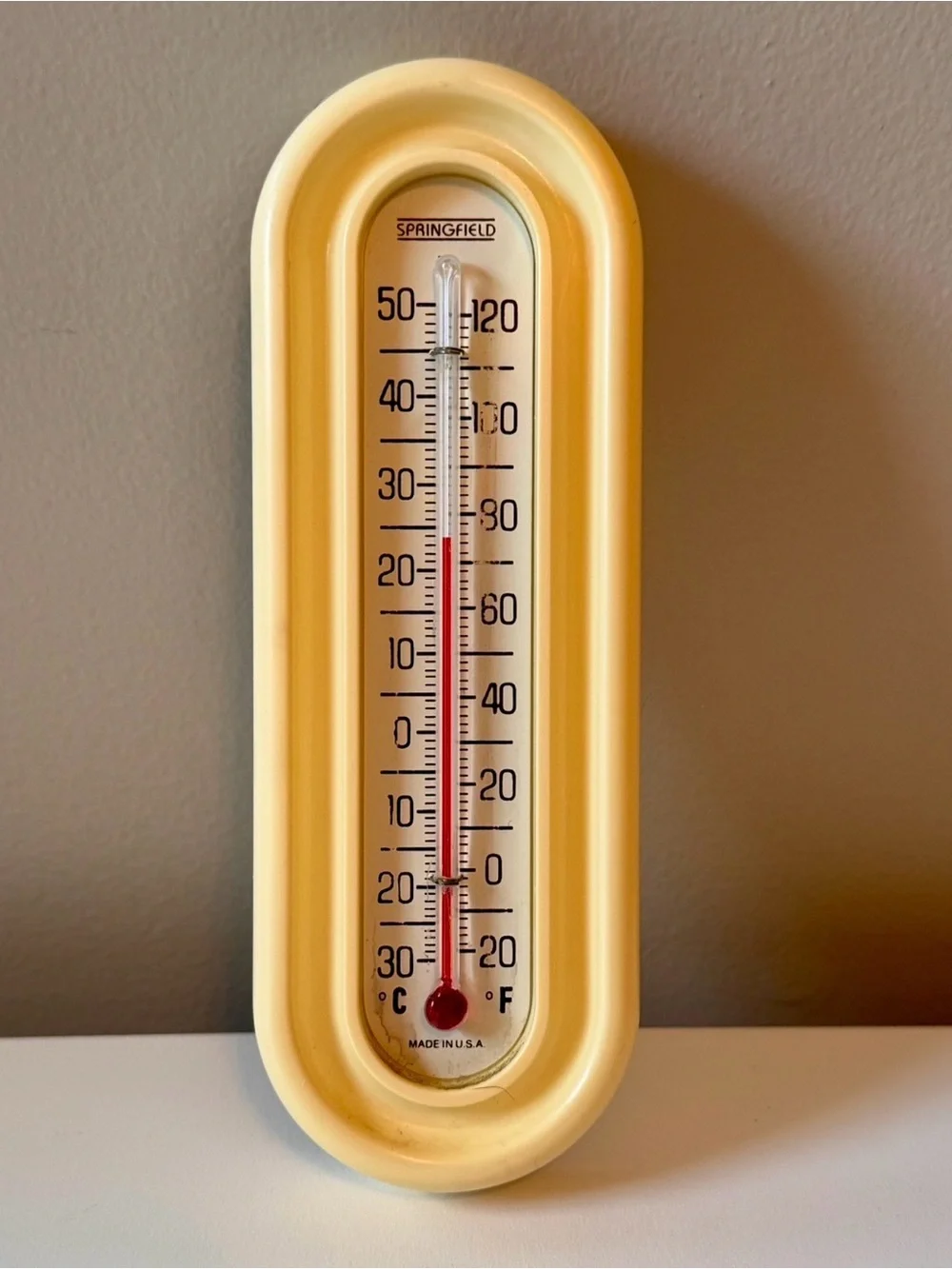 Vintage Yellow Cream Wall Thermometer